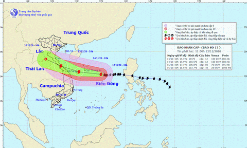 Bão số 13 giật cấp 15 đang cách Hoàng Sa 340km