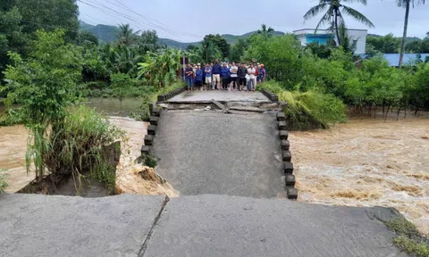 Quảng Ngãi mưa lớn, lũ lên: Một cây cầu bị sập, người đi xe máy rơi xuống sông