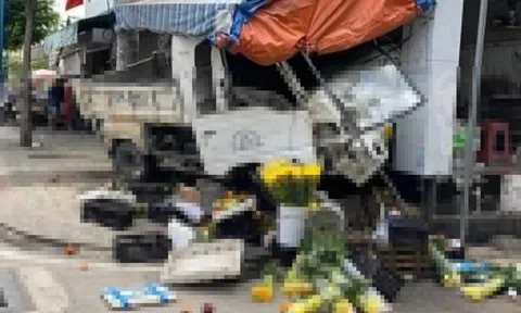 Xe tải chạy ngược chiều, húc văng sạp trái cây ở TP.HCM